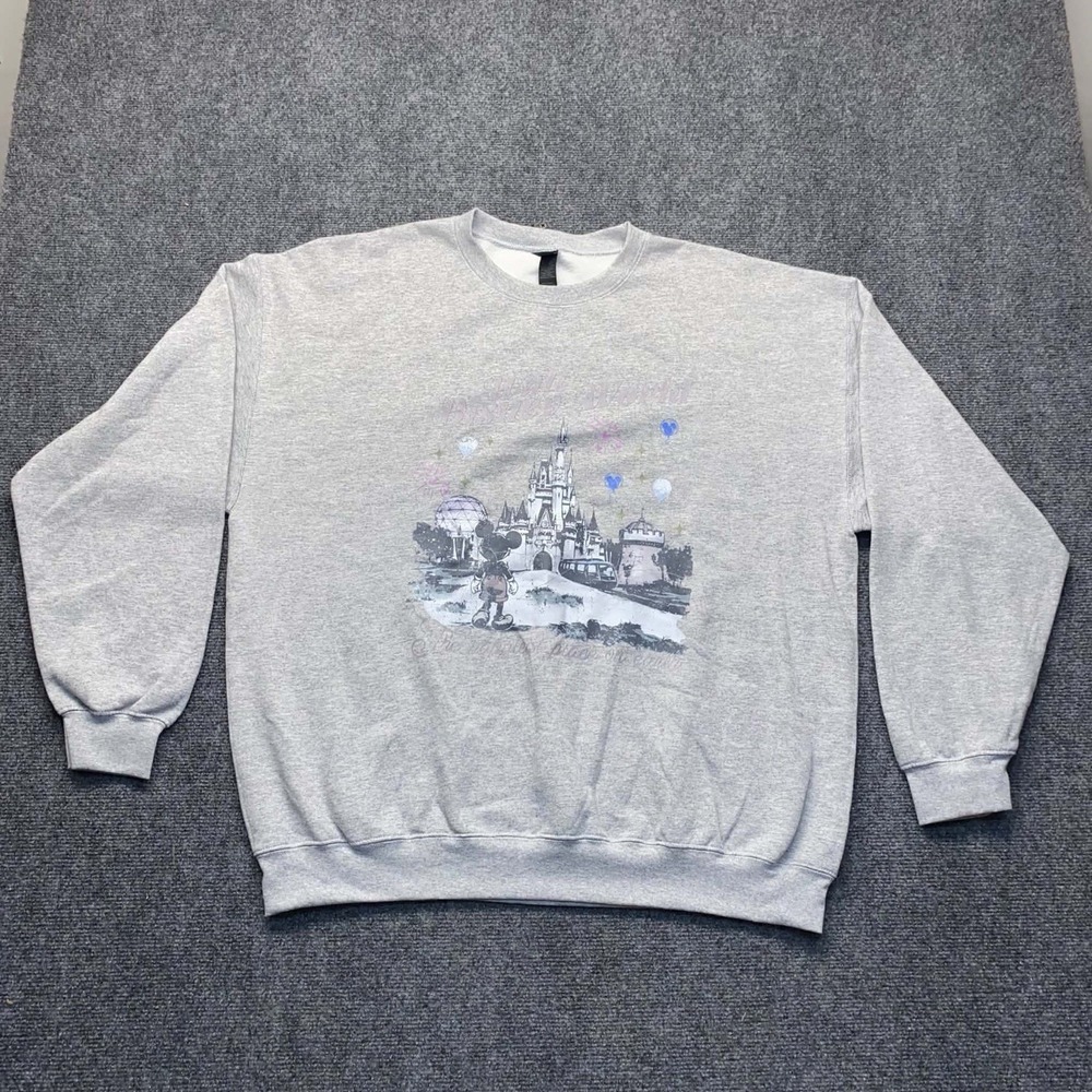 Disney Gildan unisex Jacket XL Gray Walt Disney World Crewneck Sweatshirt